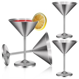 AojSup 4-Pack Stainless Steel Martini Glasses - Metal Martini Glasses, Unbreakable Travel-Ready Cocktail Glass Set, 8.5oz Shatterproof Barware with Sandblasted Finish