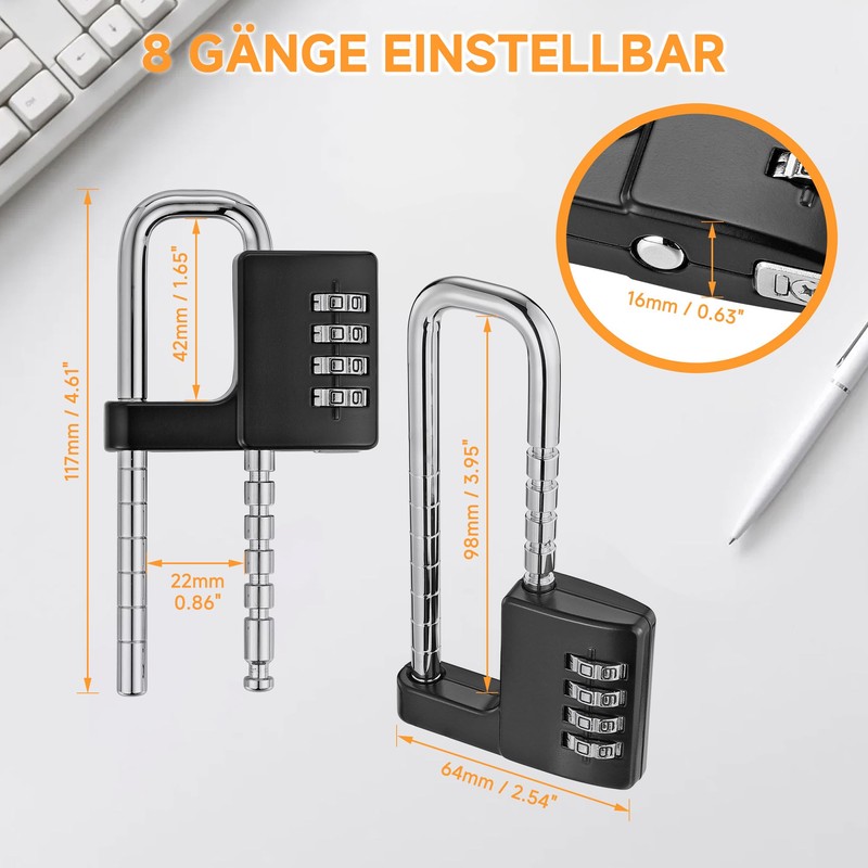 Filhome Combination Lock with Shackle Long 4 Digit Combination Lock
