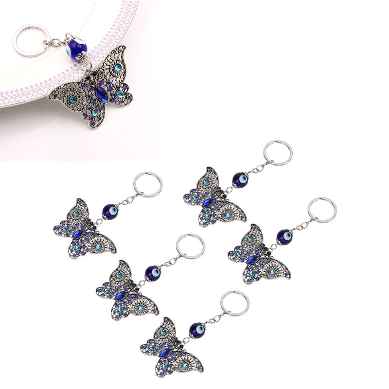 5Pcs Rhinestone Keychain Handcrafted Exquisite Beautiful Shiny Butterfly Shape Evil