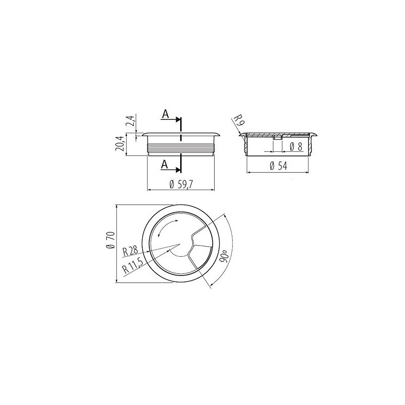 60mm Grey PC Computer Desk Plastic Grommet Table Cable Tidy