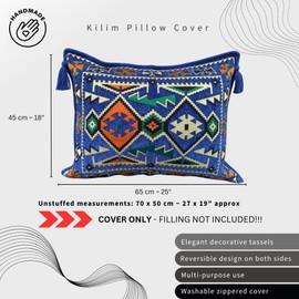 SPIRIT HOME INTERIORS Decorative Large Moroccan Pillow Case With Tassels - Bohemian Pillow Case Unstuffed (Anatolia Blue)