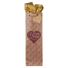 With Love Wine Gift Bag - Single Bottle Paper Bag with Tissue Paper and Handles, for Birthday Party, Hostess Thank You, Valentine's Day, Christmas, Thanksgiving