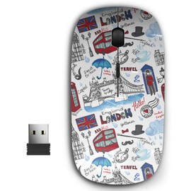 KAWAMOUSE 2.4G Ergonomic Portable USB Wireless Mouse for PC, Laptop, Computer, Notebook with Nano Receiver (London Landmark Symbols)