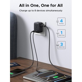 UGREEN Multi Plug Outlet Extender with 4 USB (20W USB C), 4 Socket Splitter GaN Power Strip with Surge Protection, Wall Outlet Extension Block for College Dorm Office Home Travel Essentials