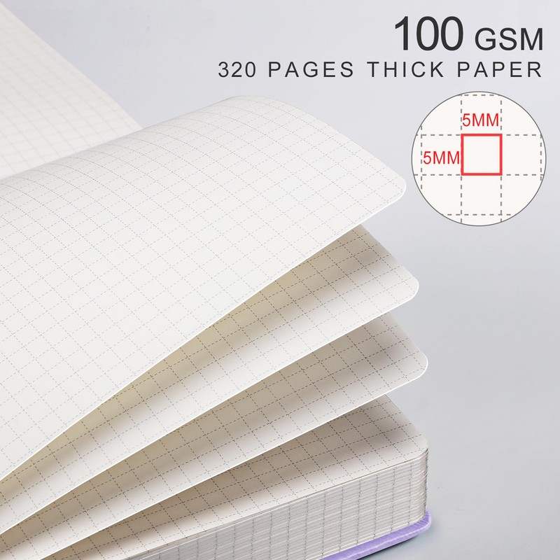 EMSHOI Graph Paper Notebook A5-320 Pages, Hardcover Leather, 100gsm Thick