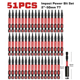 Geinxurn 51 Pieces T7 Impact Tough Magnetic Screwdriver Bit Set, 2 In. #7 Torx Head Power Bit Set, S2 Alloy Steel T7 Star Bit with 1Pc Impact Bit Holder