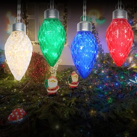 Christmas Lights Jumbo C9 Twinkling Hanging Lights Outdoor Big C9 Bulb Sparkling Lights 4 Count x 15 LED Large Faceted Christmas Lights for Tree Roofline Decorations, Multicolor - Twinkling