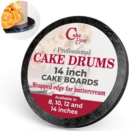 Cakebon Cake Boards - Sturdy 1/2 Thick Drums - 14 Inch Professional Fully Wrapped Edges Black 6-Pack
