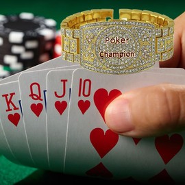 LAB DIAMOND LUCKY POKER CHAMPION BRACELET GOLD SILVER FINISH ICED BLING HIP HOP (GOLD)