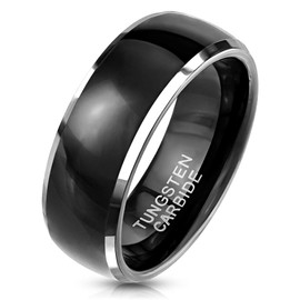 Paula & Fritz® Men's Tungsten Carbide Ring Shiny Black/Silver/Blue 8 mm Wide 8 mm, Tungsten
