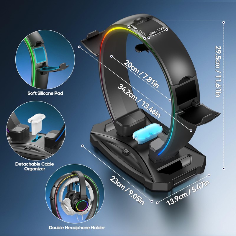 KDD RGB Headphone & Controller Stand with 9 Light Modes