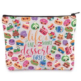 WZMPA Dessert Lover Cosmetic Makeup Bag Dessert Fans Gift Life is Short Eat Dessert First Zipper Pouch Bag Assorted Cakes Merch (Life Dessert First)