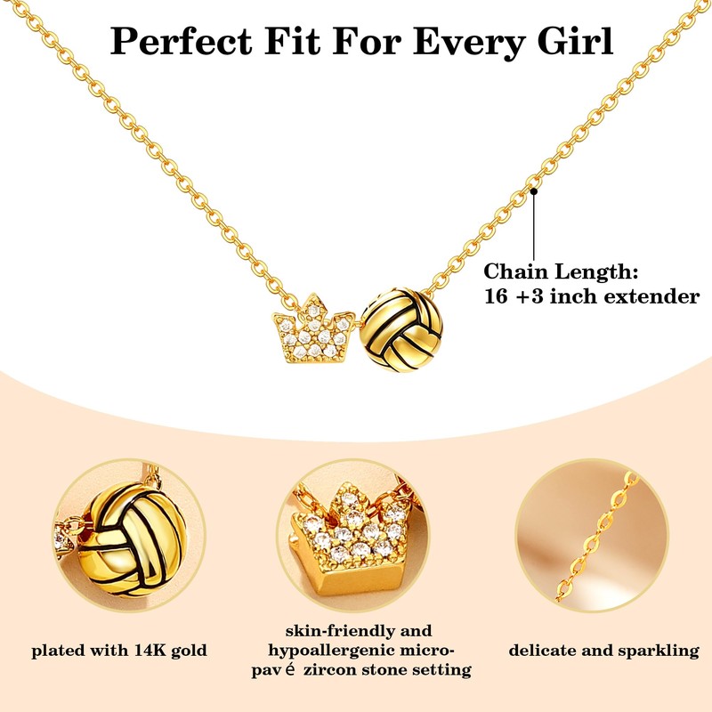 Alissl Volleyball Necklace for Women & Teens, Crown Ball Pendant