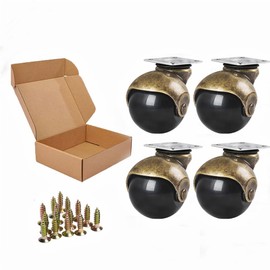 ENYKE 2 Inch Ball Caster Wheels, Vintage Wheels for Furniture, Antiqure Brass Swivel Casters Set of 4 for Coffee Table, Ottoman Heavy Duty 360LBS Capacity (16 Screws Included)