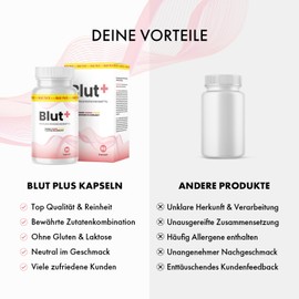 Blut+ Capsules - for Men and Women - with Valuable Ingredients - 90 Capsules per Tin 3x
