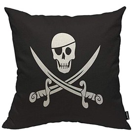 HOSNYE Jolly Roger Pirate Flag Cotton Linen Throw Pillow Case Skull Bayonet Cross Pillow Cushion Covers Home Sofa Decorative 18 X 18 Inch