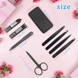 Fangze Tweezers and Nail Clippers Set - 8pcs Manicure Set with Tweezers Black Fingernail Clipper Kit with Case for Men Women