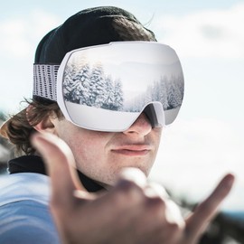 OULAIQI Ski Snow Goggles,OTG UV400 Protection,Anti Fog Skiing,Skating,Snowboarding,Snowboard Goggles For Men Women Youth (WhiteSliver)