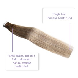 Sindra Tape-In Real Hair Extensions, Walnut Brown to Ash Brown and Golden Blonde, 20 Pieces, 50 g, 40 cm, Remy Real Hair Extensions, Tape Extensions, Real Hair, Silky Straight, Invisible Tape Ins,