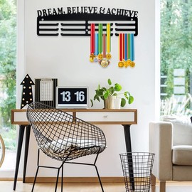 Medal Display Hanger with Inspirational Words Wall Mounted Acrylic Medal Display Rack Decorative Black Medal Holder Heavy Duty Memorial Medal Hanger for Living Room Bedroom