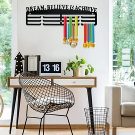 Medal Display Hanger with Inspirational Words Wall Mounted Acrylic Medal Display Rack Decorative Black Medal Holder Heavy Duty Memorial Medal Hanger for Living Room Bedroom