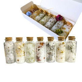 Aroma Bath Salt, Bath Solution, Set of 7, Epsom Salt, Natural Herbs, Present, Petite Gift, Gift, Divided Dividers, Assorted, Mother's Day