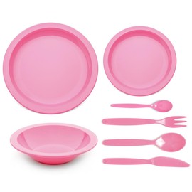 Children's Pink Dining Set - Plates, Bowl and Cutlery Reusable Virtually Unbreakable