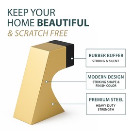 Mega Handles Curved Floor Door Stopper, Quickly Installed Wall Protector, Wall Protectors from Door Knobs, Floor Door Stop with Mounting Hardware Included - Satin Brass - 2.5 Inch