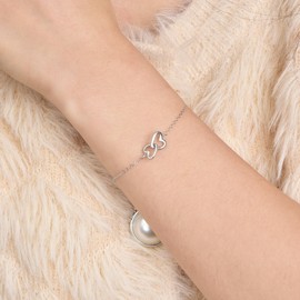 Candyfancy Heart Bracelet for Women 925 Silver Heart Silver Bracelet Adjustable Bracelets Bracelet Gifts for Women Girls Girlfriend Mum, Sterling Silver, Cubic Zirconia