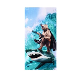 LIVILAN Funny Shark Bear Beach Towel, 30" x 60" Oversized Microfiber, Soft, Quick Dry, Sand Free, Ideal for Bath, Pool, Travel, Unique Shark & Bear Gifts for Men, Boys, Teens
