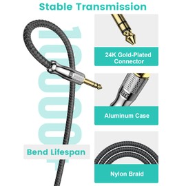 EMK 1/4 inch Extension Cable, 6.35mm 1/4" inch Male to Female Stereo Headphone Guitar Extension Cord, Gold Plated Quarter inch Headphone Extension Cable (2Ft/0.6M)