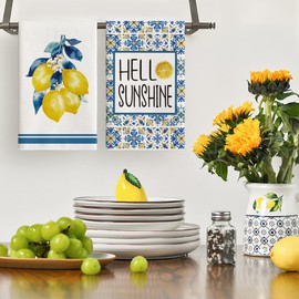Artoid Mode Lemons Florals Hello Sunshine Summer Kitchen Towels Dish Towels, 18x26 Inch Farmhouse Decoration Cleaning Set of 4