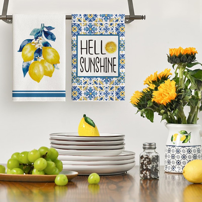 Artoid Mode Lemons Florals Hello Sunshine Summer Kitchen Towels Dish