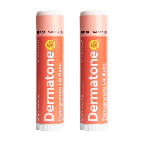 Dermatone Pomegranate Lip Balm SPF 30 | Lip Balm with Sunscreen | Moisturizing with Aloe and Vitamin E | Medicated to Soothe & Replenish Chapped and Cracked Lips (Pomegranate Lip Balm, 0.15oz Pack of 2)