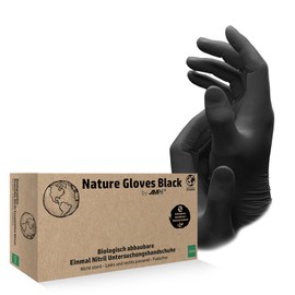AMPri Biodegradable Nitrile Gloves, Black, 100 Pieces/Box, Size S, Powder Free, Nature Gloves by Med-Comfort: Nitrile Disposable Gloves Available in Sizes XS, S, M, L, XL