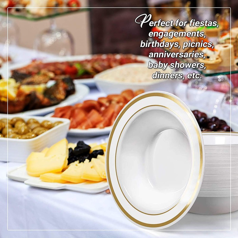 MATANA - 25 Premium Multi-Use Plastic Party Serving Bowls, White