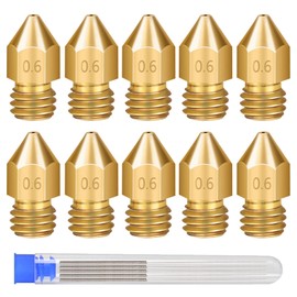 AcbbMNS 10Pcs 1.75mm MK8 Extruder Print Head M6 0.6mm 3D Printer Brass Nozzle with 5Pcs 0.6mm Needles fit for Makerbot CR-10 Ender 3 (0.6mm)