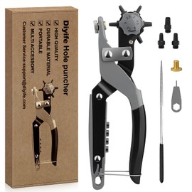 Leather Hole Punch with Storage Compartment, Heavy Punch Pliers for Leather, Belt Punch Pliers, Multi Sized 2-2.5-3-3.5-4-4.5 mm, Revolver Rotary Hole Pliers for Punching Belts, Fabric, Leather, Card