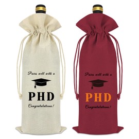 PHD Graduation Gifts 2Pcs Wine Bag Doctorate Degree Graduation Gifts 2025 Graduation Gifts for Her Him Congratulations Gifts for Doctoral Graduates Funny Dissertation Gift Reusable Wine Bottle Bag