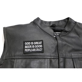 God is Great Beer is Good People are Crazy Patch - 3x2 inch. Embroidered Iron on Patch