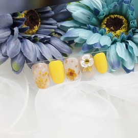 Yellow flower handmade nail tip - Short ballerina / 노랑생화 수제네일팁 - 숏발레리나