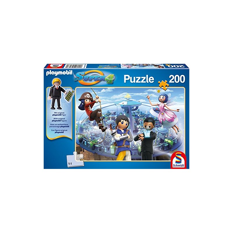 Schmidt 56168 Playmobil Puzzle Super 4 – Technopolis mit Einer