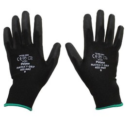 1 Pair - POLYCO Matrix P Grip - Black PU Gloves Size 8 Medium Gardening Work Mechanic Builders PPE Grip