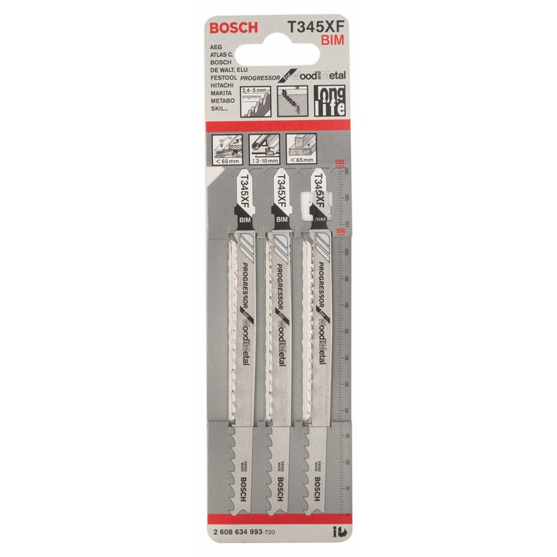Bosch 2608634993 Jigsaw Blade T345 Xf 3 Pcs
