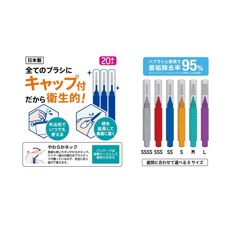 Ebisu Daily Cap Interdental Brushes, 20 Pieces, SSSS Set of