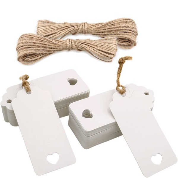 jijAcraft Pack of 200 Wedding Gift Tags, White Kraft Paper