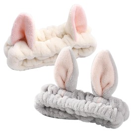Paquete de 2 diademas elsticas de maquillaje, diademas de orejas de conejogato, forro polar coral para lavar la cara, bonita diadema para el cuidado  