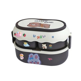 Soulnioi 1700ml Lunch Box Bento Box for Kids, Cute Printed Lunch Box with 3D Stickers for Child and School, Food Container with 3 Compartments (Brown)