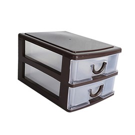 KOMBIUDA Sundries Holder Plastic Storage Box Translucent Brown 2-Layer Drawer Type Cosmetic Organizer for Home Office