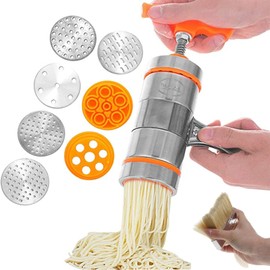 Mini manual pasta maker, mould pasta machine, pasta press machine, pasta machine made of stainless steel, for fresh fettuccine, lasagne, rolling pin, cutter pasta machine with 7 press moulds.